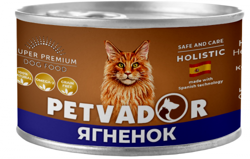 PETVADOR влажный корм для кошек всех стадий жизни, ягненок и лосось, 0,1кг