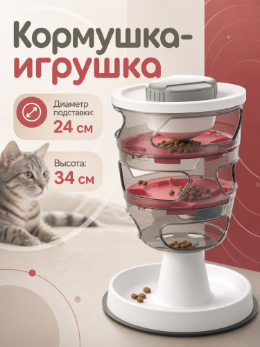 CTOY-01  Игрушка-кормушка для кошек «Чистый котик». Цвет: серый/красный 