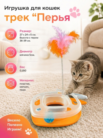 HY2406006 Игрушка для кошек трек "Перья". Цвет: оранжевый