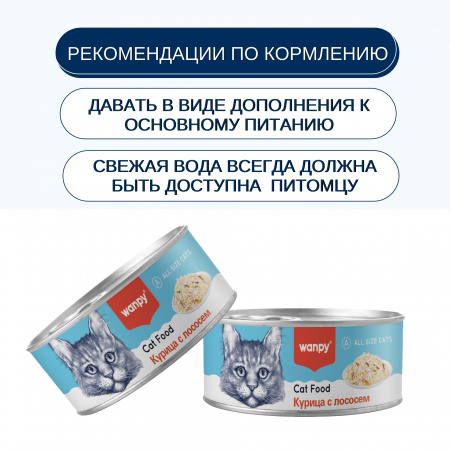 Влажный корм Wanpy Cat для взрослых кошек, курица с лососем, 95г