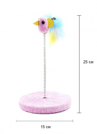 CT19075 Игрушка для кошек Птичка на пружине, Чистый котик, розовый, 25см, пластик, искус.мех, дерево