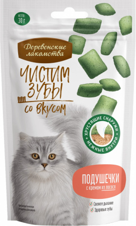 Лакомство «Деревенские лакомства» для кошек, подушечки с кремом из лосося, 30г