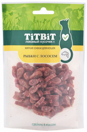 Лакомство TiTBiT для кошек, мягкие снеки Рыбки с лососем, 50г