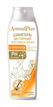 Шампунь Animal Play, дегтярный, от перхоти и зуда, с витаминами, для собак и кошек, 250мл