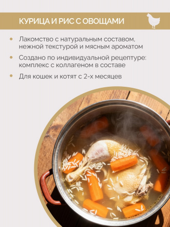 Лакомство Lucky bits для кошек и котят, Супчик курица и рис с овощами, с коллагеном, 80г