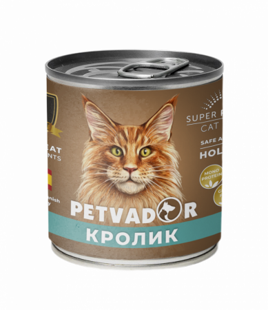 Влажный корм PETVADOR для кошек всех стадий жизни, кролик 240гр