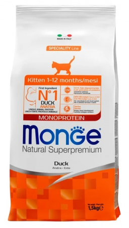 Сухой корм Monge Cat Speciality Line Monoprotein для котят и беременных кошек, из утки, 1,5 кг