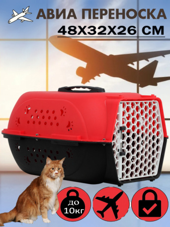 HP-C01S Авиа переноска для домашних животных "Чистый котик" 48*32*26 см красный