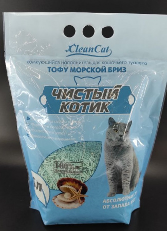 Наполнитель комкующийся "Чистый котик" ТОФУ морской бриз, 6л