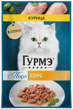 Влажный корм ГУРМЭ Перл для взрослых кошек с курицей, нежное филе в соусе, 75г