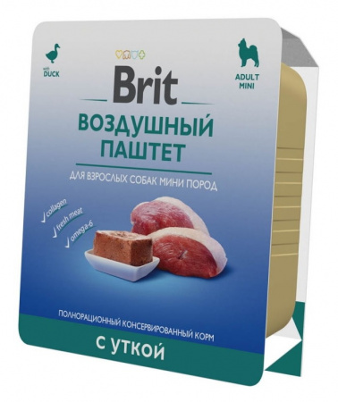 Воздушный паштет Brit для взрослых собак мелких пород, Утка 0,1кг