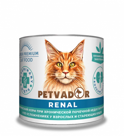 Влажный корм PETVADOR VETERINARY DIETS Renal для взрослых и стареющих кошек при почечной недостаточности 240г.