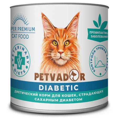 Влажный корм PETVADOR VETERINARY DIETS Diabetic для взрослых кошек, страдающих сахарным диабетом, 240 г.