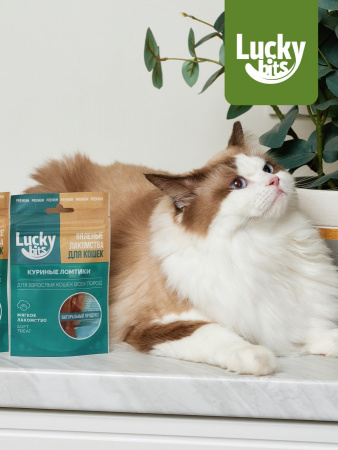 Лакомство Lucky bits Куриные ломтики для взрослых кошек всех пород, вяленое, 30г