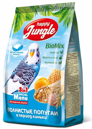 Сухой корм Happy Jungle для волнистых попугаев при линьке 500г