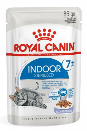 Влажный корм ROYAL CANIN Indoor Sterilised 7+, для кошек в возрасте от 7 до 12 лет, живущих в помещении, кусочки в желе, 85г