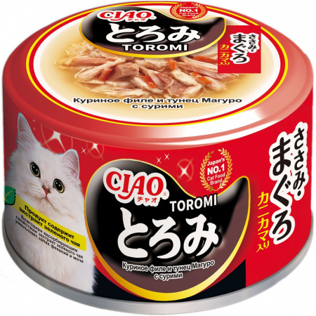 Влажный корм INABA CIAO Toromi для кошек, куриное филе и тунец Магуро и сурими, 80г