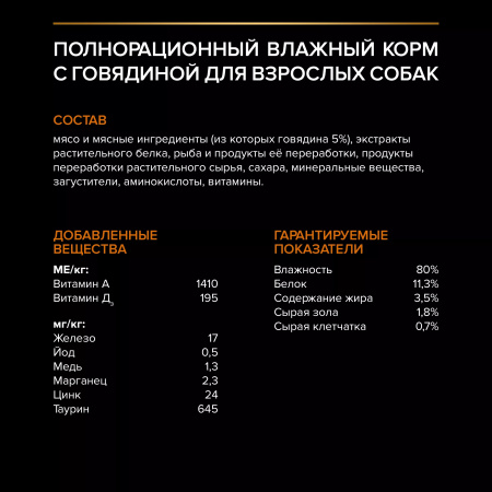 Влажный корм Purina PRO PLAN для взрослых собак мелких и карликовых пород, с говядиной, 85г