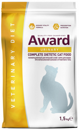 Сухой корм AWARD Veterinary Diet Urinary для взрослых кошек, при мочекаменной болезни струвитного типа, 1,5 кг