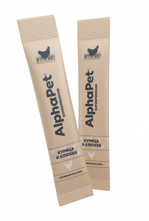 Лакомство-крем AlphaPet Superpremium для взрослых кошек, с курицей и клюквой, 48г