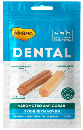 Лакомство Мнямс Dental Зубные палочки с говядиной для собак с говядиной, 100г