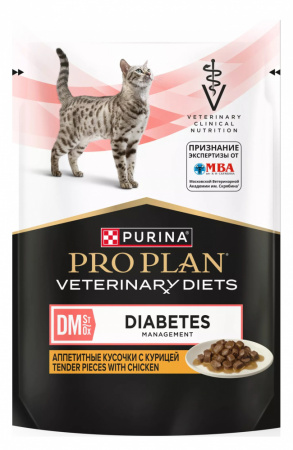 Влажный корм Purina PRO PLAN Veterinary Diets DM St/Ox, для котят и взрослых кошек, при диабете, с курицей, 85г