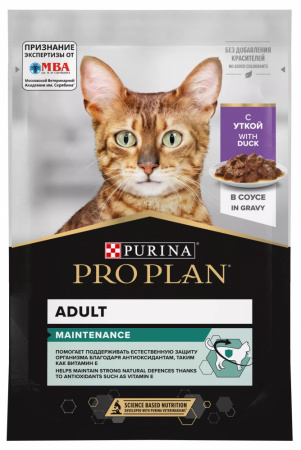 Влажный корм Purina PRO PLAN для взрослых кошек, с уткой в соусе, 85г