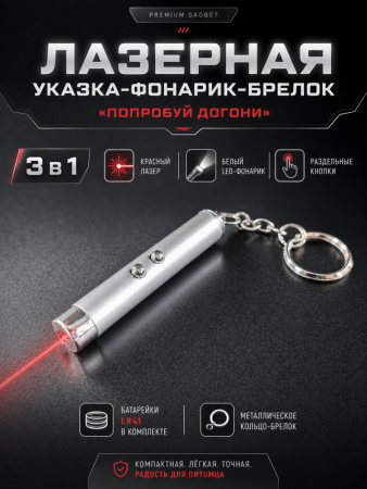 JG-001 Лазерная указка игрушка-дразнилка для кошек «Попробуй догони», ТМ Чистый котик, цвет: серебристый