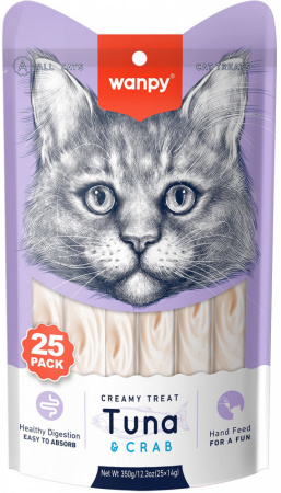 Лакомство Wanpy Cat для кошек, Нежное пюре из тунца и краба, 25х14г