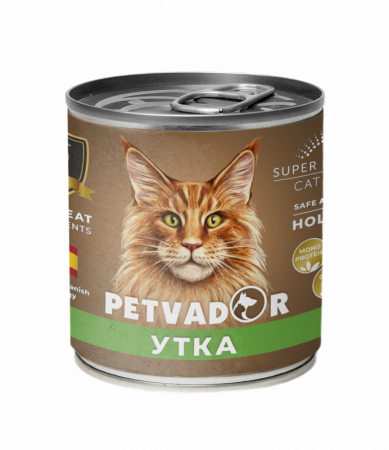 Влажный корм PETVADOR для кошек всех стадий жизни, утка, 240г