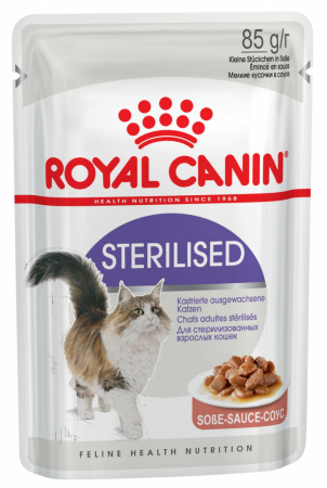 Влажный корм ROYAL CANIN Sterilised, для взрослых стерилизованных кошек,мелкие кусочки в соусе, 85г
