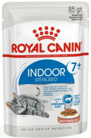Влажный корм ROYAL CANIN Indoor Sterilised 7+  для  кошек (в возрасте от 7 до 12 лет), живущих в помещении, мелкие кусочки в соусе, 85г