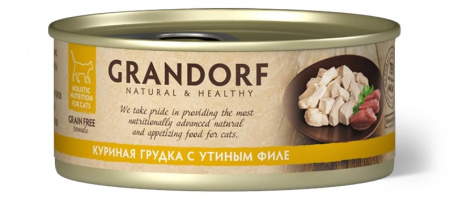 Влажный корм GRANDORF для кошек всех возрастов, куриная грудка с утиным филе, 70г