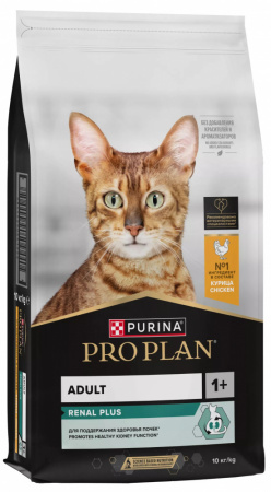 Сухой корм Purina PRO PLAN Renal Plus для взрослых кошек, для поддержания здоровья почек, с курицей, 10 кг