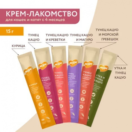 Лакомство-крем Мнямс для кошек, с тунцом и гребешком, 15г 