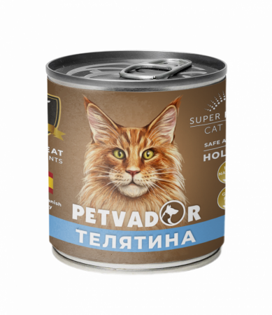 Влажный корм PETVADOR для кошек, телятина и перепелка 240гр