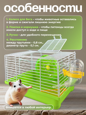 M024-GN Клетка для грызунов "Минихаус S" "Чистый котик" зеленый