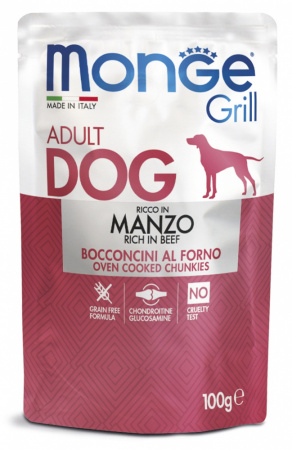 Влажный корм Monge Dog Grill для взрослых собак, с говядиной, 100г