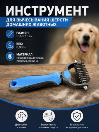 GR19002-S Инструмент для вычесывания шерсти домашних животных Чистый Котик, пластик/металл, 8х17см