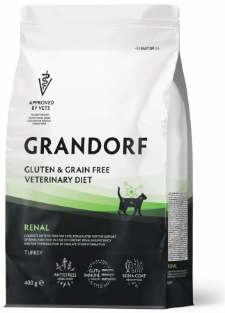 Сухой корм GRANDORF CAT Veterinary Diet Renal для взрослых кошек, при хронической болезни почек, с индейкой, 400 г