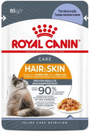 Влажный корм ROYAL CANIN Hair&Skin, для взрослых кошек, идеальная кожа и шерсть, тонкие кусочки в желе, 85г