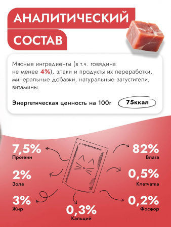 Влажный корм Best Dinner Basic для взрослых кошек, кусочки в соусе, с говядиной, 75г