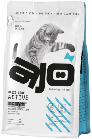 Сухой корм AJO Cat BASIC LINE ACTIVE для взрослых активных кошек, курица индейка, 400г